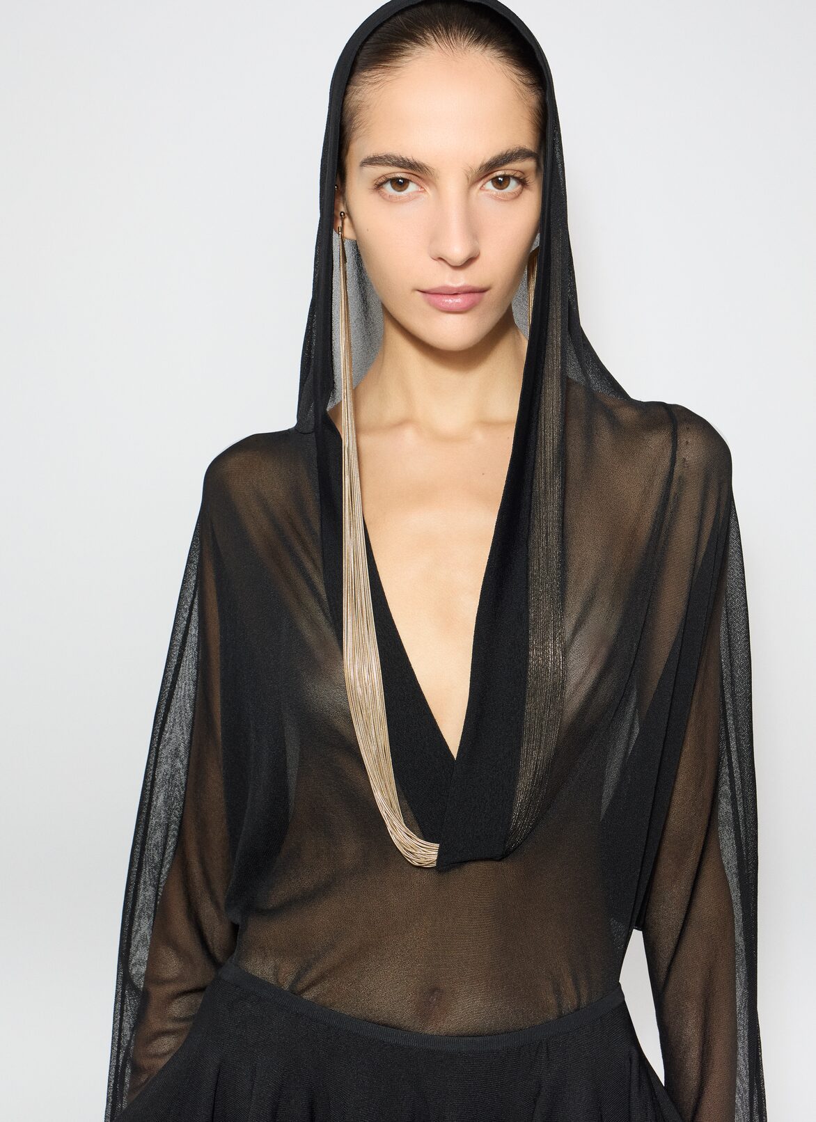 FINE KNIT HOODED BODY ALAÏA BLACK FINE KNIT HOODED BODY